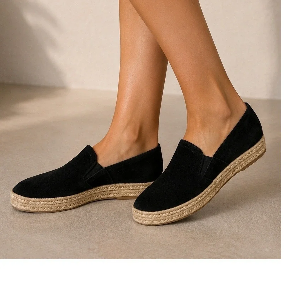 Naturalizer Black Suede Espadrille Platform Loafers‎ Boho Minimalist Shoes 9.5M